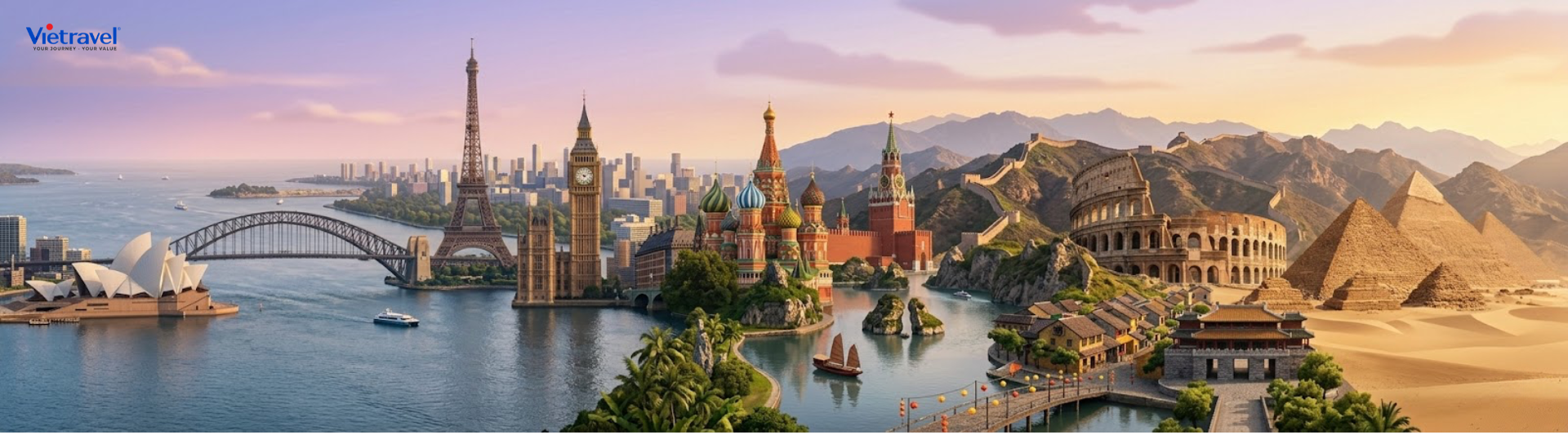 Banner tìm kiếm tour, vé máy bay và khách sạn trên trang chủ Vietravel